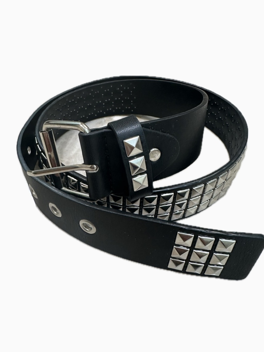 Black Studded Faux Leather Belt - Punk Rock Style 34”-38”
